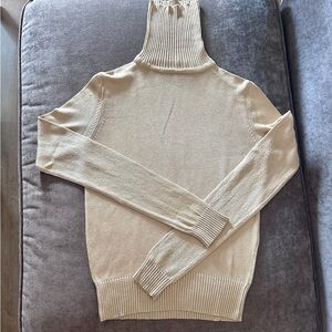 Vintage 90s ANN TAYLOR 100% Silk Knit Ribbed Butter Yellow Turtleneck Sweater S